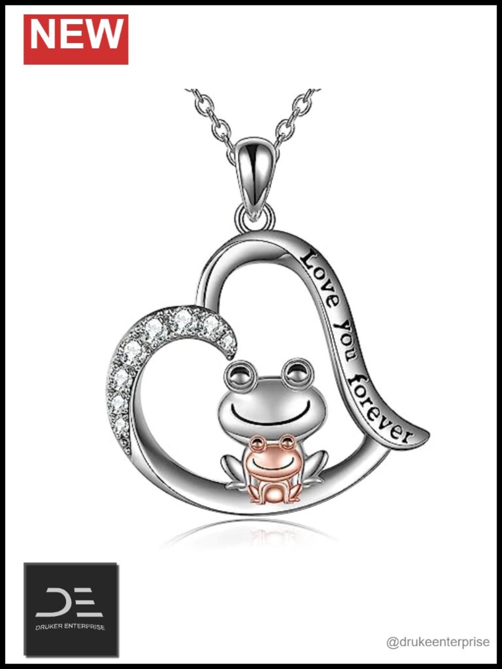 Sterling Silver Frog Heart Pendant Necklace, Enamel, 18" Toggle Chain